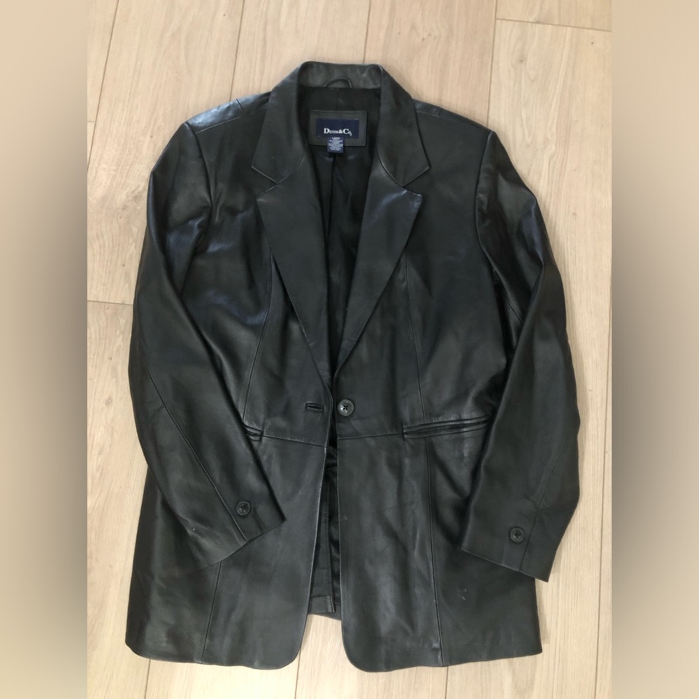 Men’s black leather coat Denim and Co. 3/4 length size large